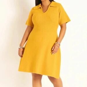 Eloquii womens Mini Sweater Dress Collar mustered fall soft knit